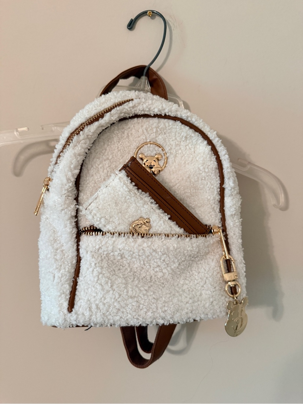 Disney Cream Sherpa Mini Backpack with Brown Trim and Gold Hardware - Picture 6 of 15